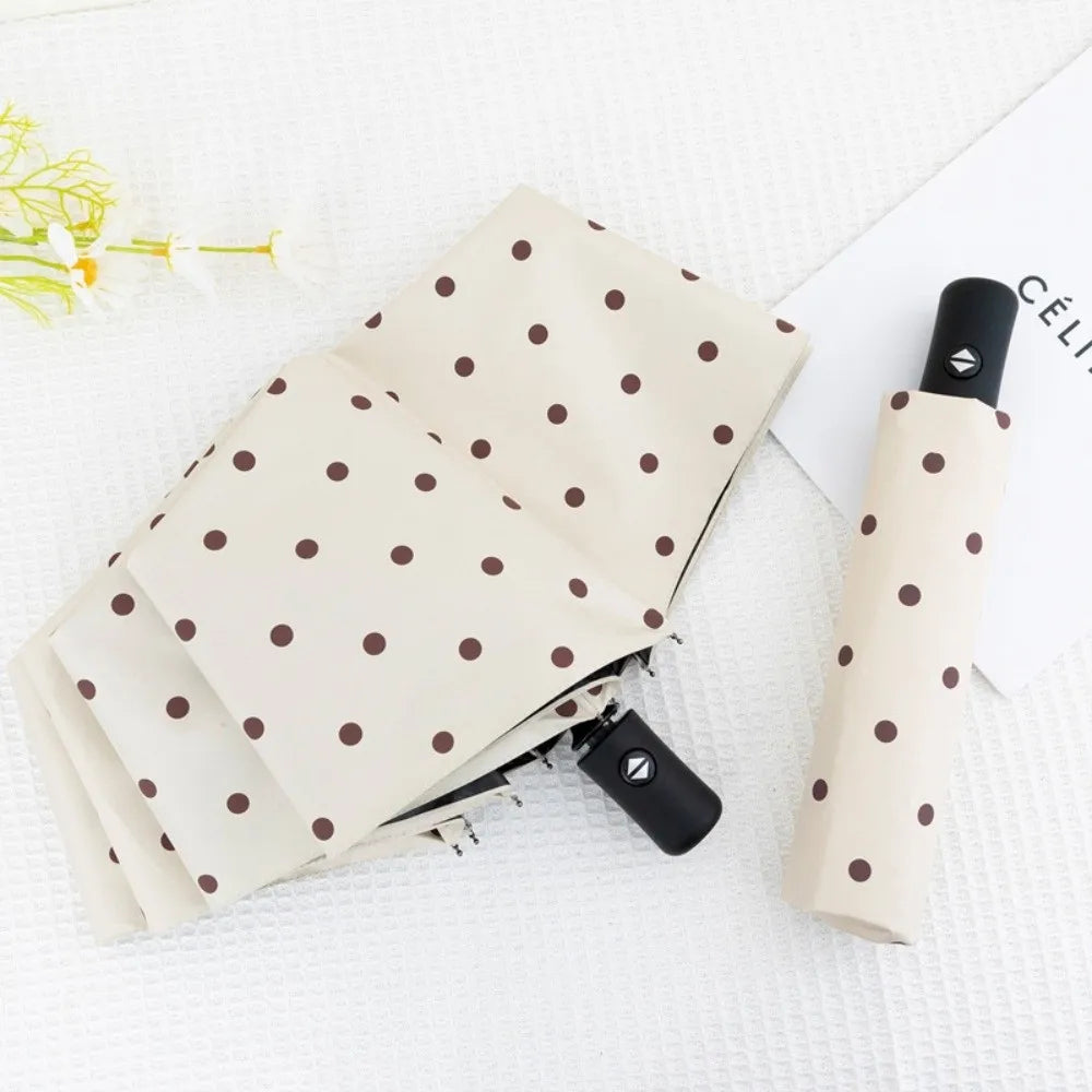 Polka Dot Auto Folding Umbrella – UV Protection & Compact Folding Umbrella HIP Beige Iron 8K