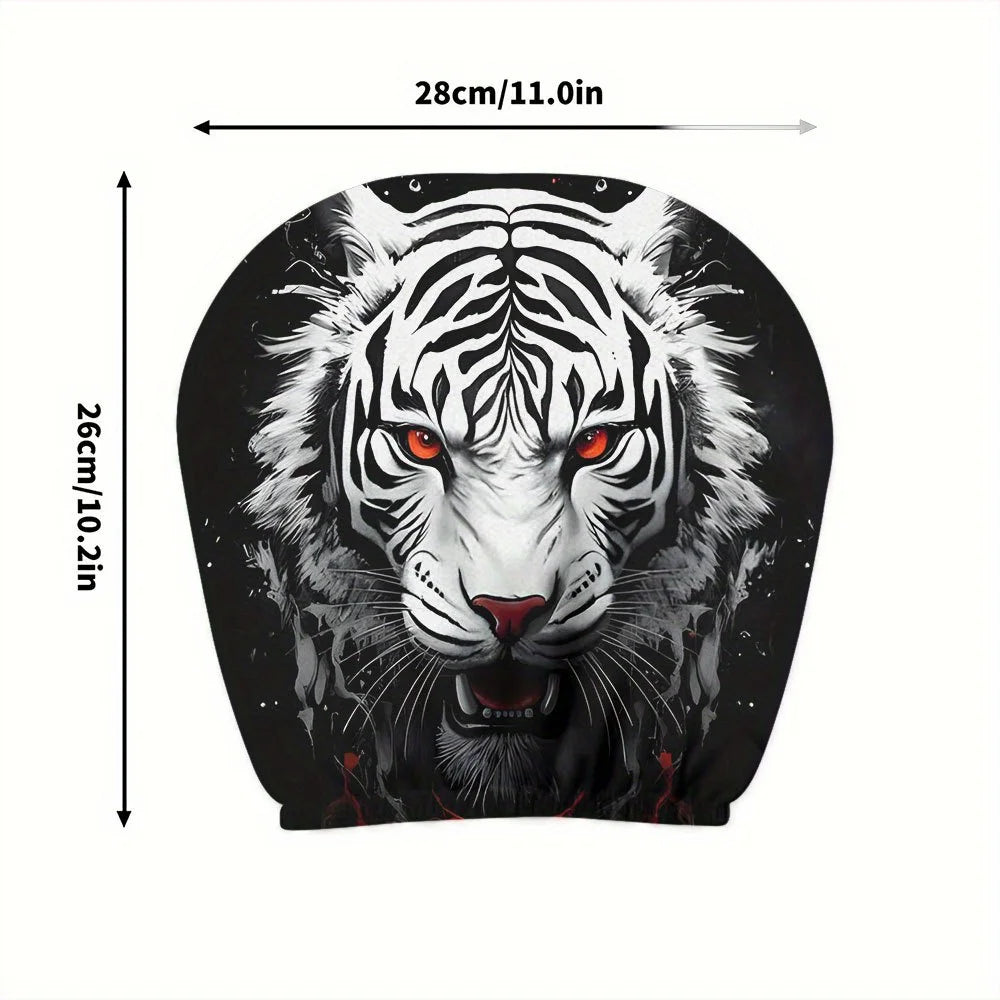 2-Pack White Tiger Print Car Headrest Covers | Easy Fit Car Headrest Cover HIP