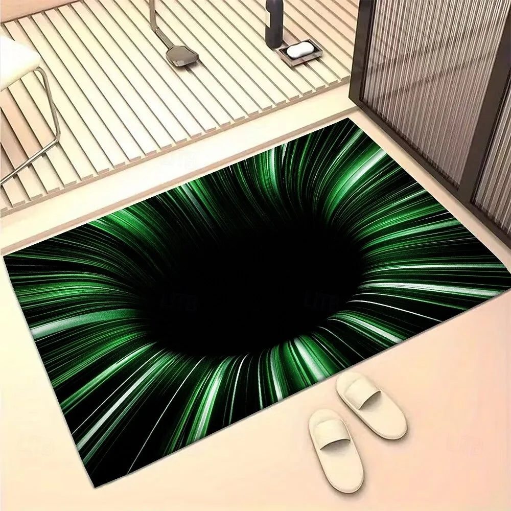3D Optical Illusion Doormat – Green Vortex Tunnel Welcome Mat Decorative Doormat HIP 1 40x60cm-Felt
