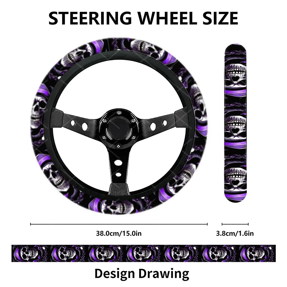 Skull Purple Steering Wheel Cover – Universal Fit Cars & SUVs Steering Wheel Cover HIP