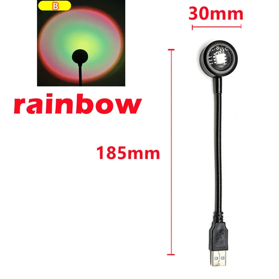 Led 5V Colorful USB Sunset Lamp Projector Home Decor Night Light Portable Mood Light for Living Room Wall Photography Neon Light HIP type B