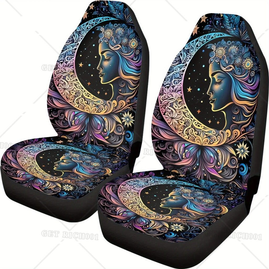 2-Piece Boho Star Moon Car Seat Covers – Washable SUV Fit Car Seat Covers HIP