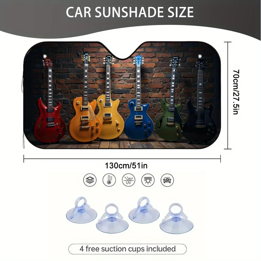 Electric Guitar Car Windshield Sunshade – Polyester Print Car Windshield Sunshade HIP
