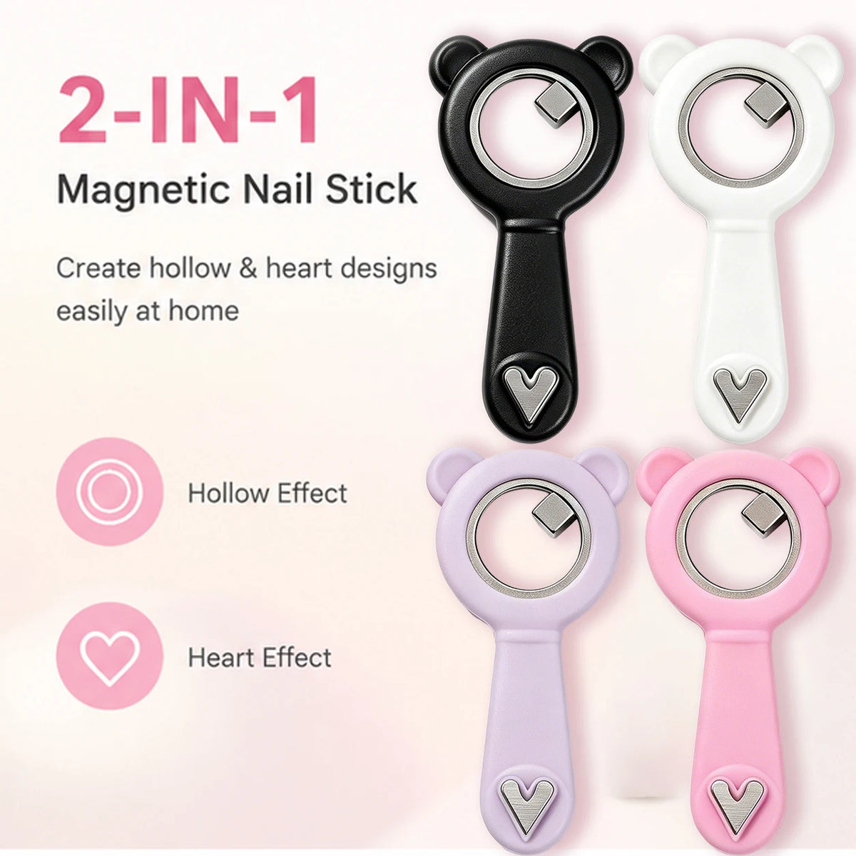 2-in-1 Hollow Cat Eye Nail Art Magnet Black Hole & Love Effect Bear Silicone Ring Circular Magnetic for DIY Gel Manicure Tools HIP