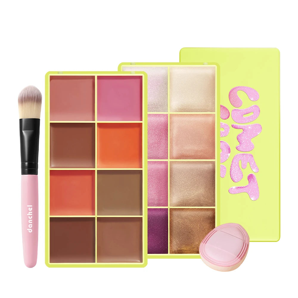 16Color Cream Eyeshadow Palette 4Pcs Set Matte Shimmer Multi-use Eye Face Makeup With Brush Sponge Puff Beauty Cosmetics HIP