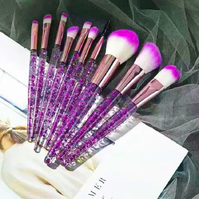10-Piece Crystal Handle Makeup Brush Set – Face & Eye Kit Makeup Brush Set HIP C715-Purple 10PCS