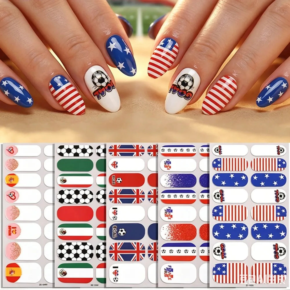 National flag Theme Nail Stickers Self-Adhesive Soccer Nation Decals for Ball Fans DIY Nail Art Decorations Accessorey Eco-frien HIP