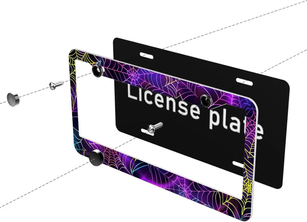 Spider Web Neon Gradient License Plate Frame | Stainless Steel License Plate Frame HIP