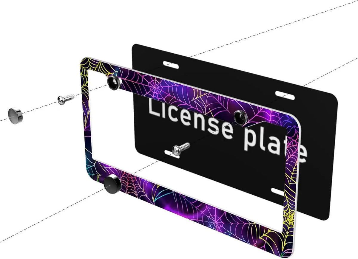 Spider Web Neon Gradient License Plate Frame | Stainless Steel License Plate Frame HIP