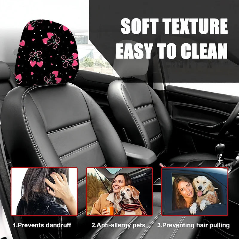 2-Pack Pink Heart Bow Car Headrest Covers – Universal Fit Car Headrest Covers HIP