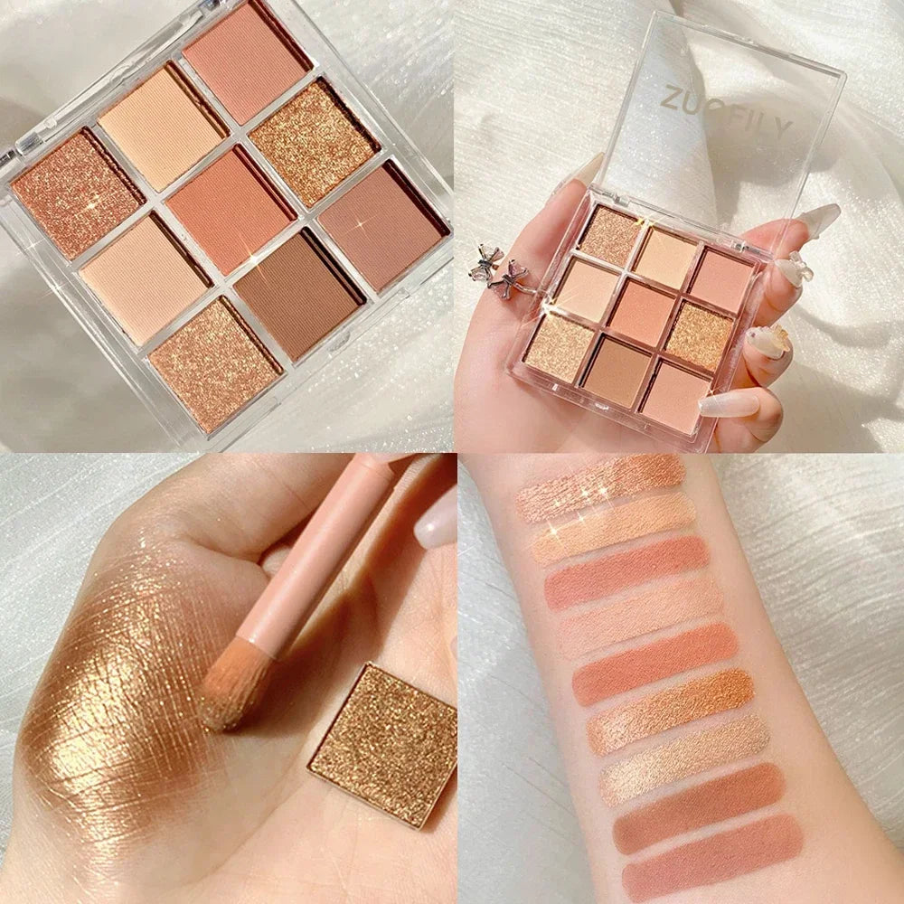 New 9 Colors Nude Shimmer Matte Eyeshadow Pallete Glitter Eyeshadow Long Lasting Waterproof Eye Pigments Shine Eyeshadow Makeup HIP
