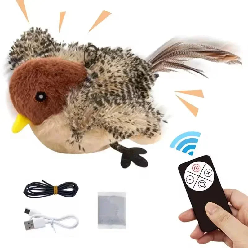 Rechargeable Chirping Flapping Bird Cat Toy with Remote Interactive Cat Toy HIP As the picture