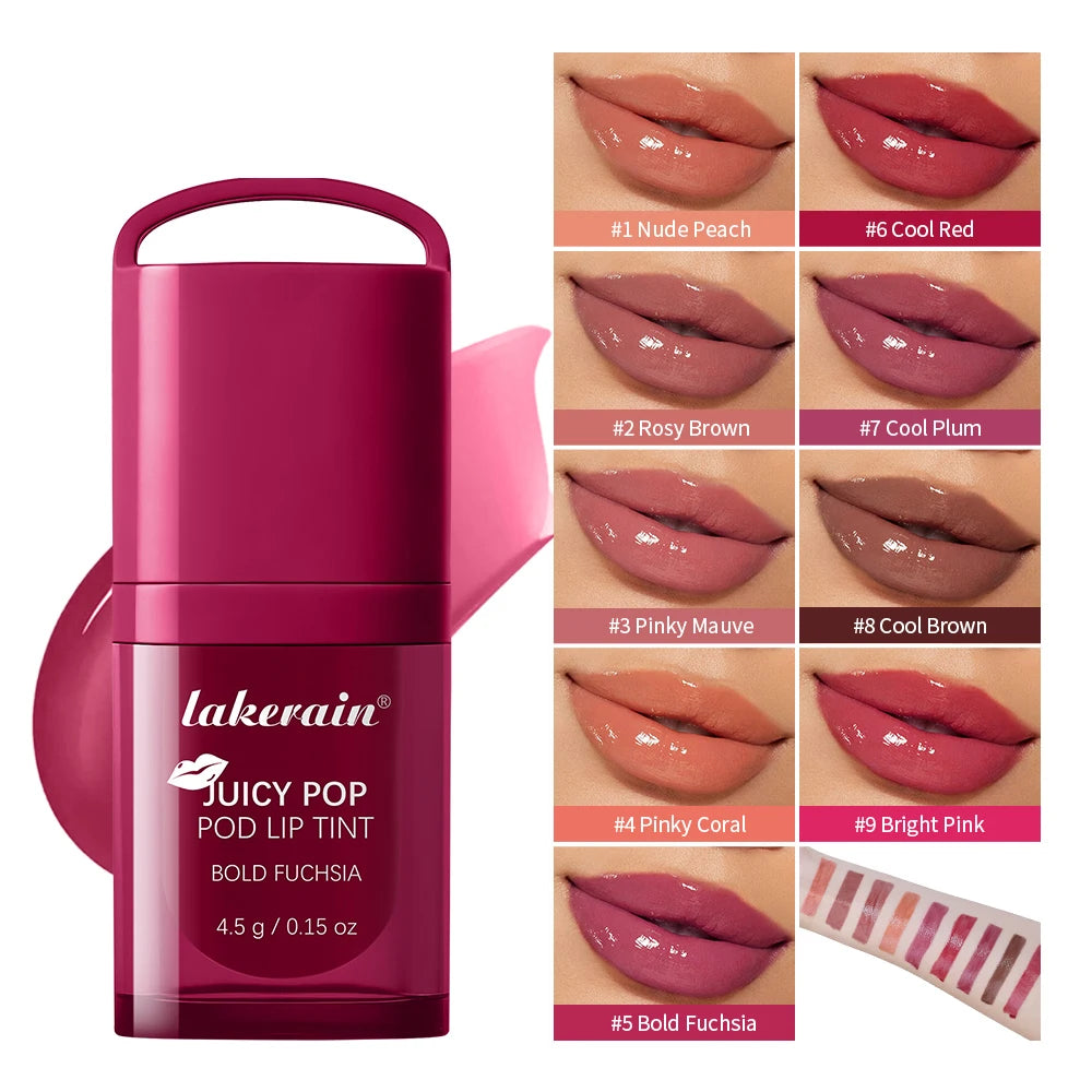 JuicePop Box Lip Tint Hydrating Oil Lip Gloss High Shine Non-Sticky Long Lasting Waterproof Lightweight Nourishing Vivid Color L HIP