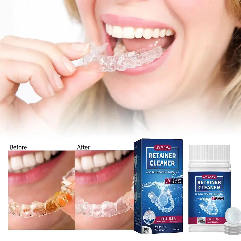 Jaysuing False Tooth Cleaning Tablets Denture Cleaning Tablets Removes Odor Orals Cleaning Retainer Cleaner Fresh Breath HIP