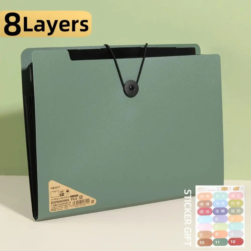 8-Layer A4 Expanding File Folder Organizer – PP Document Bag Expanding File Organizer HIP green
