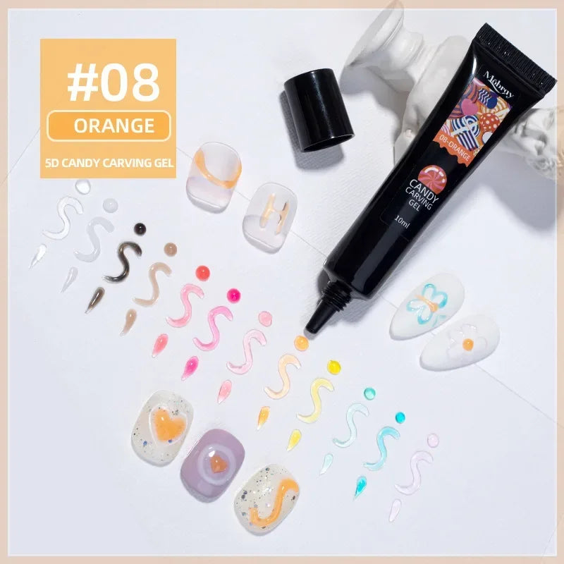 Nail Art Decorations Gel PVC Hose Modeling Phototherapy UV Nail Polish Glue INS Transparent Gummy Carving Jelly 5D Nail Art Gum HIP 08 Orange-NET10g