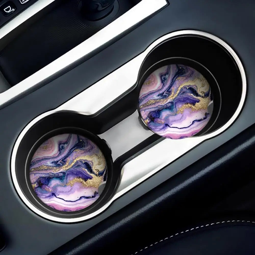 Purple Marble Car Coasters 2-Pack – Absorbent Ceramic Cup Holders Car Cup Coasters HIP