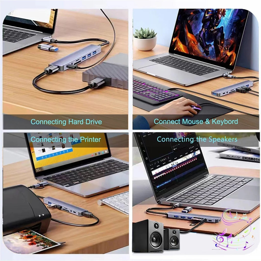 8 In 2 USB C Hub Expander Multiport Adapter Type C Splitter Dock USB 3.0 For Xiaomi Phone Tablet Fast Data Transfer Charging HUB HIP