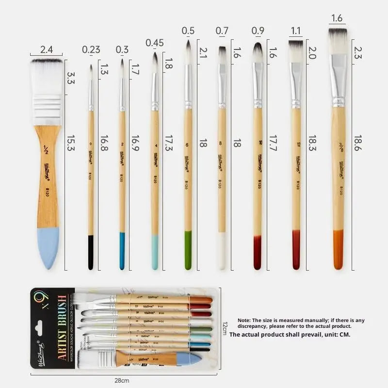 9-Piece Nylon Paint Brush Set – Watercolor, Acrylic & Oil Paint Brush Set HIP