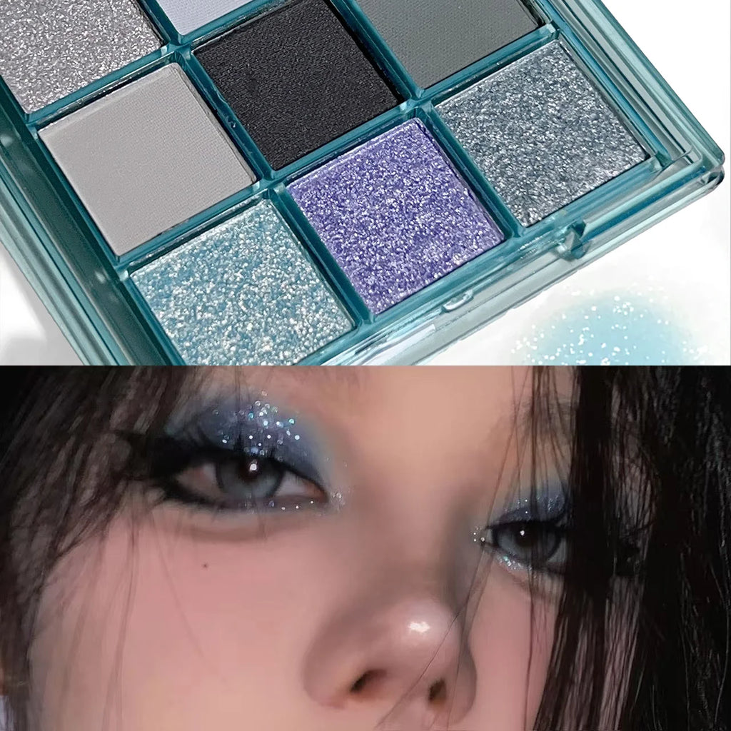 JUJU Dream Shimmer Glitter Eyeshadow Palette – Ice Blue Pigment Eyeshadow Palette HIP