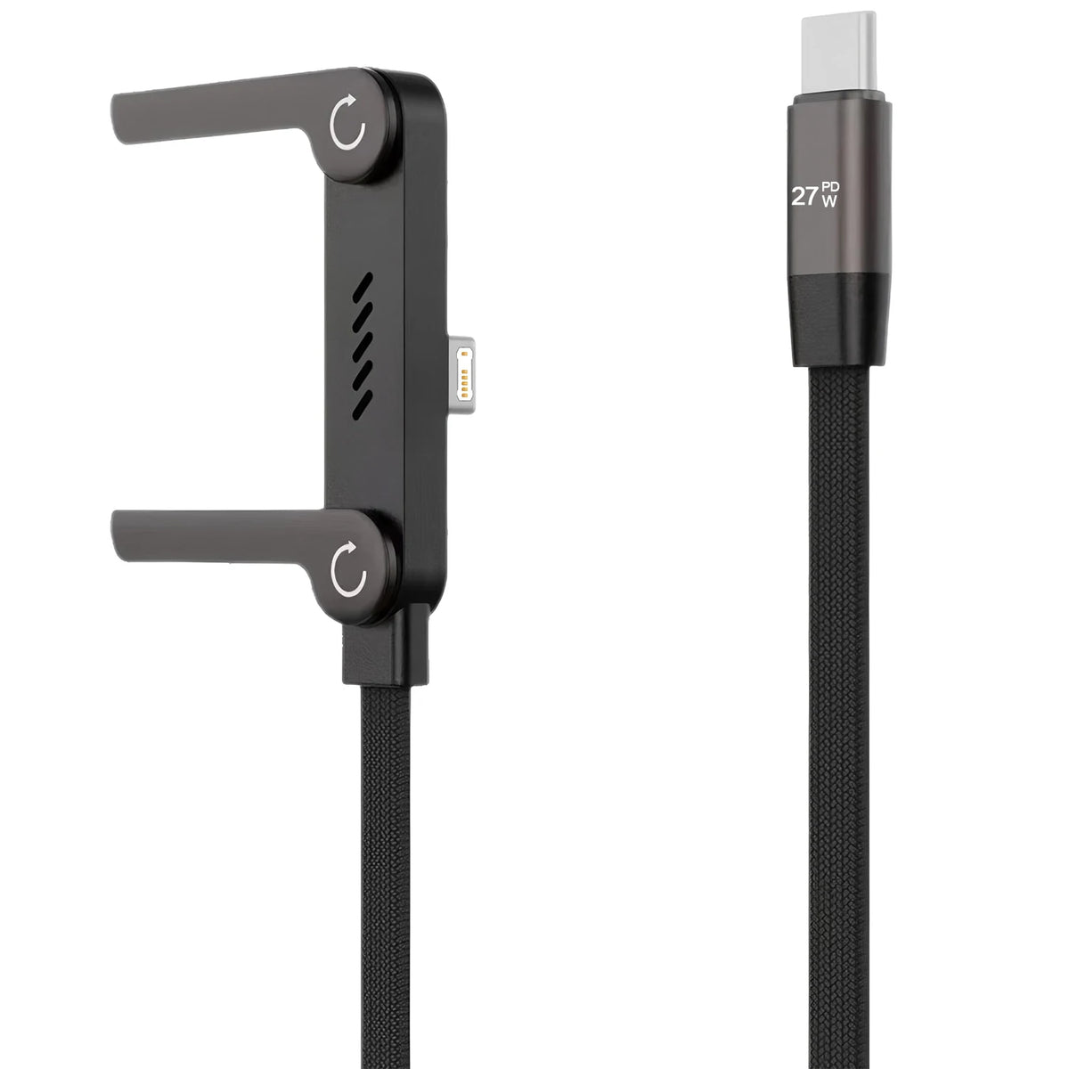2-in-1 USB-C 27W Fast Charging Cable with Foldable Stand Charging Cable Stand HIP Black