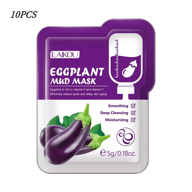 LAIKOU Sakura Eggplant Mud Mask 10pc – Pore Minimizer Clay Mud Face Mask HIP LK84004