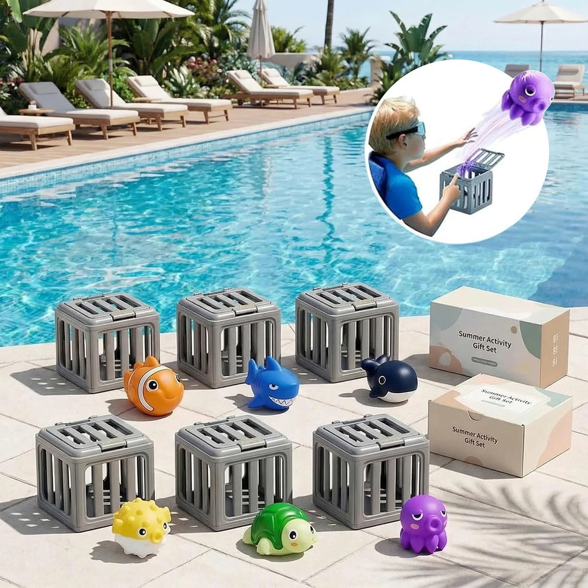 Kids Pool Diving Toys – 6 Animal Rescue Cage Set Pool Diving Toy Set HIP