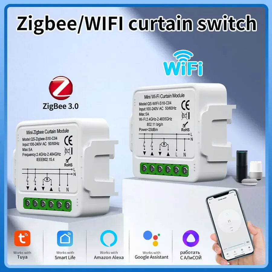 Tuya WiFi Zigbee Smart Curtain Switch Module Blinds Roller Shutter Electric Motor Smart Life APP Voice Control Alexa Google Home HIP