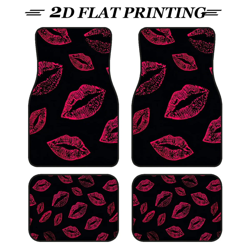 Pink Lip Print Car Floor Mats 4-Piece | All-Weather Non-Slip Car Floor Mats HIP 1