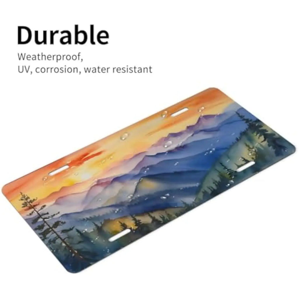 Sunset Mountain Watercolor Aluminum License Plate | Car & Truck Decorative License Plate HIP