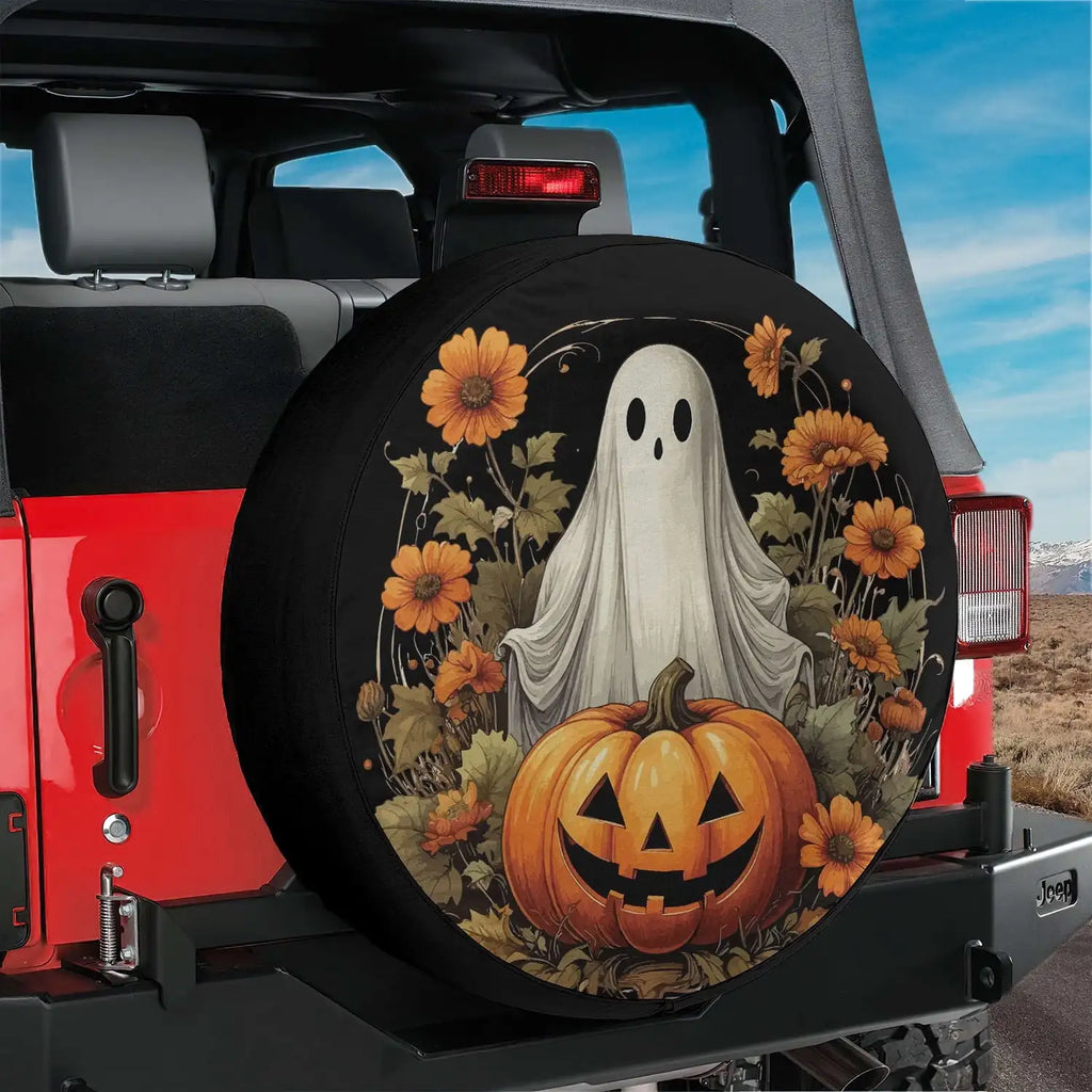 Floral Pumpkin Halloween Spare Tire Cover – No Camera Hole Spare Tire Cover HIP