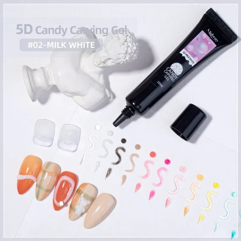 Nail Art Decorations Gel PVC Hose Modeling Phototherapy UV Nail Polish Glue INS Transparent Gummy Carving Jelly 5D Nail Art Gum HIP 02 Milk White-NET10g