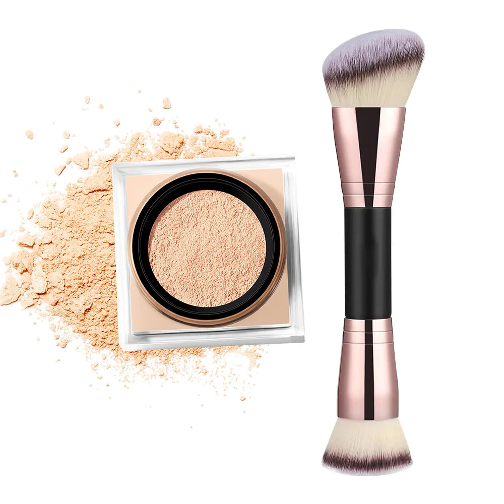 2 Count Loose Setting Powder & Brush Long Lasting Waterproof Oil Control Matte Natural Brightening Face Powder Cosmetics HIP 3Nude and brush