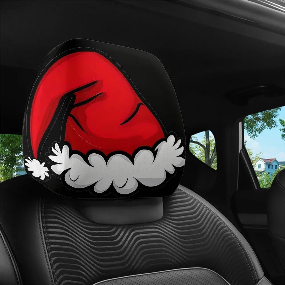 2-Pack Santa Hat Car Headrest Covers – Washable Holiday Protectors Car Headrest Covers HIP