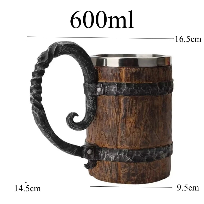 600ml Viking Wood Style Insulated Beer Mug | Double Wall Insulated Beer Mug HIP