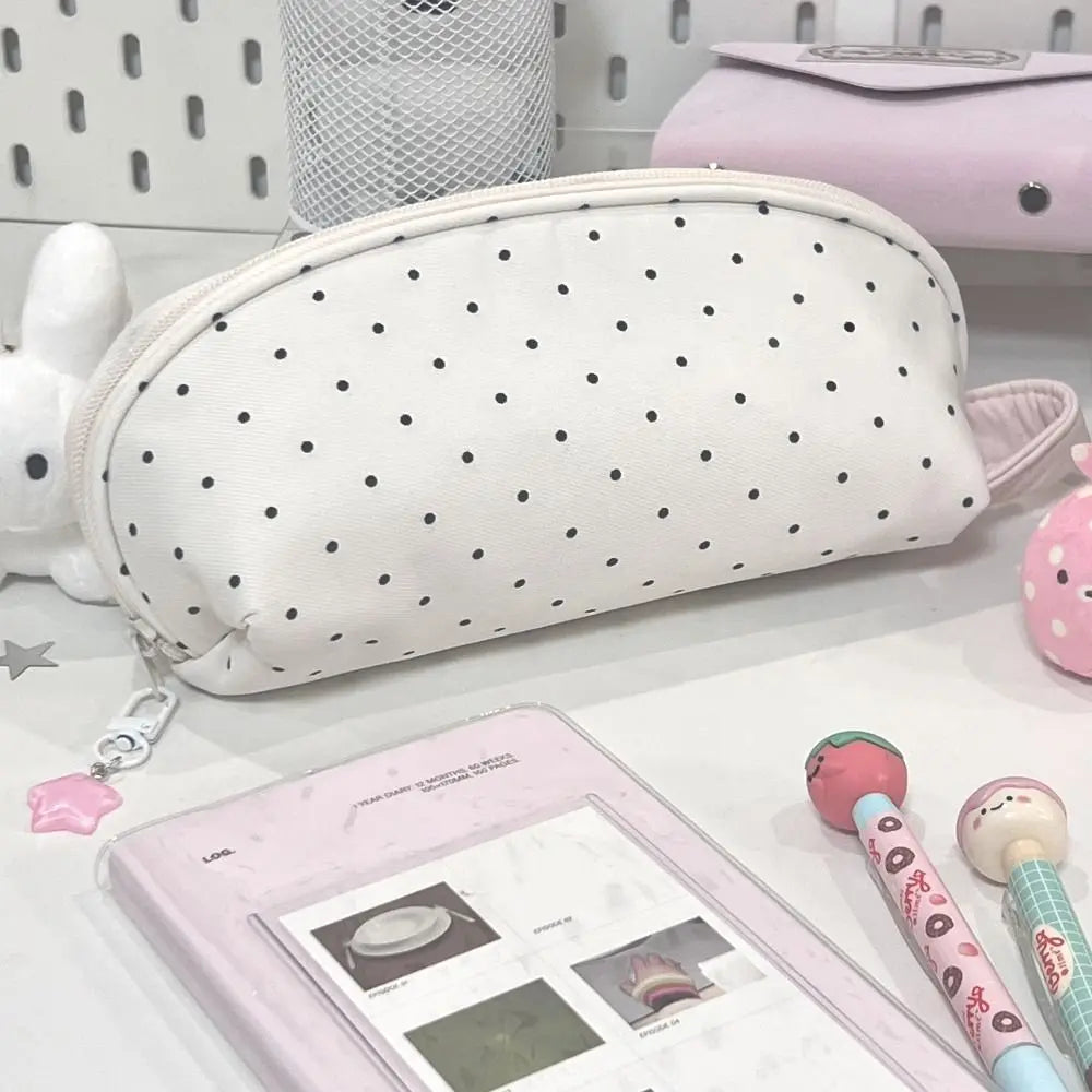 Polka Dot Shell Pencil Case – Large Canvas Pen Bag Canvas Pencil Case HIP