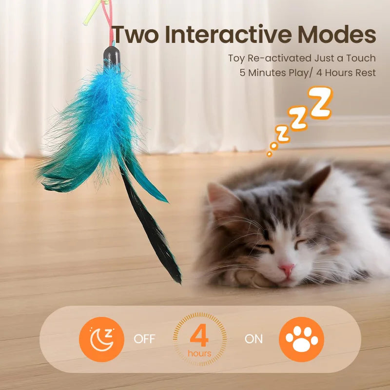 ROJECO Automatic Cat Toys 2 in 1 Cats Laser Toy Retractable Hanging Feather Cat Stick Pet Kitten Self-hey Interactive Fun Toy Ac HIP