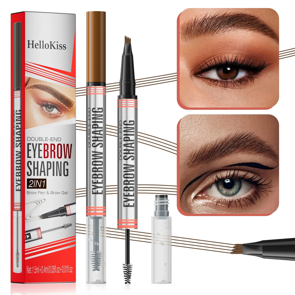 Hellokiss 2-in-1 Double-End Liquid Eyebrow Pencil – 4-Tip Liquid Eyebrow Pencil HIP