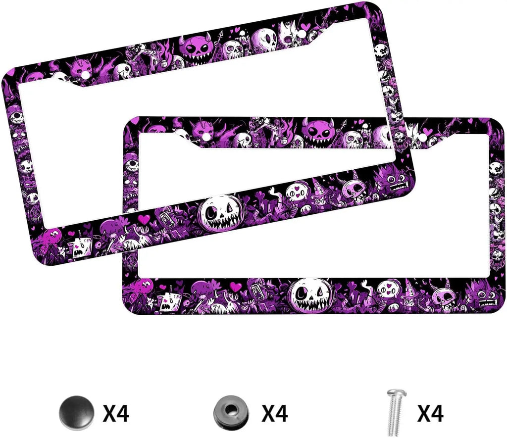 2PCS Kawaii Demon License Plate Frames – Purple Monster Doodle License Plate Frame HIP