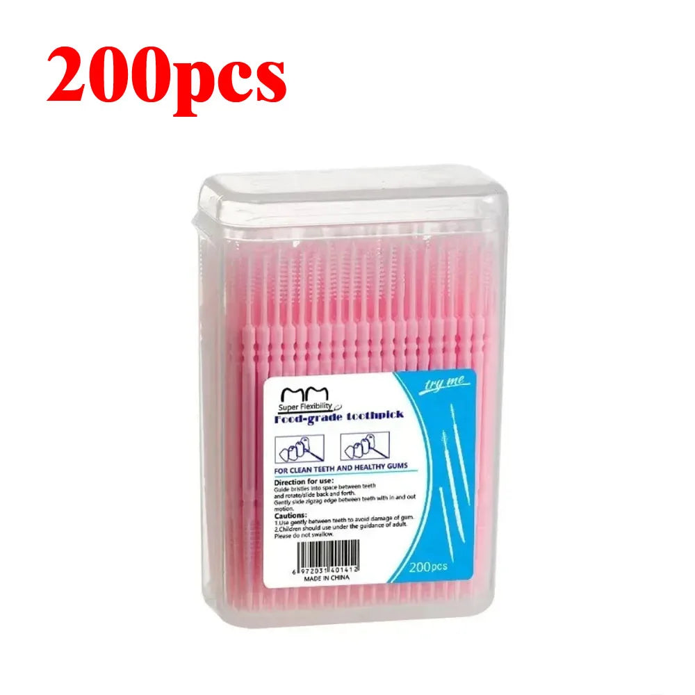 200-Pack Double-Ended Toothpicks & Interdental Brush | RUZOFO Interdental Toothpick HIP C685-Pink 200pcs