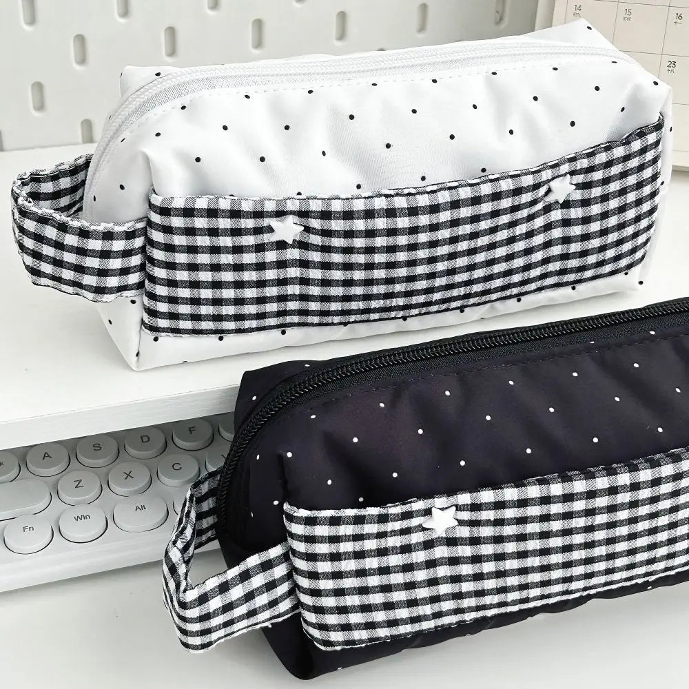 Striped Polka Dot Canvas Pencil Bag – Large Capacity Pouch Canvas Pencil Case HIP