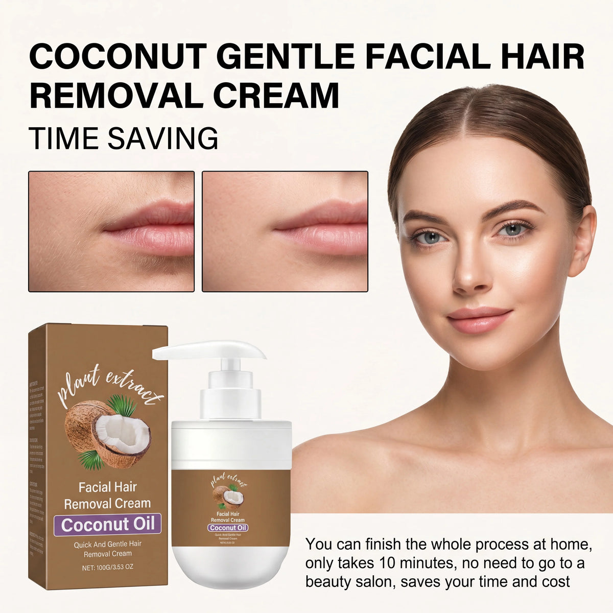 Coconut Oil Facial Hair Removal Cream – Sensitive Skin Facial Hair Removal Cream HIP
