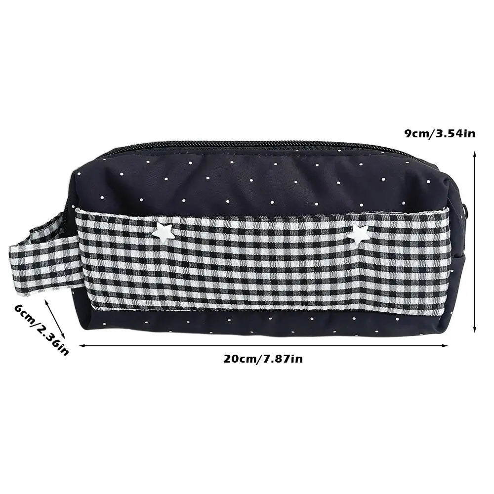 Striped Polka Dot Canvas Pencil Bag – Large Capacity Pouch Canvas Pencil Case HIP