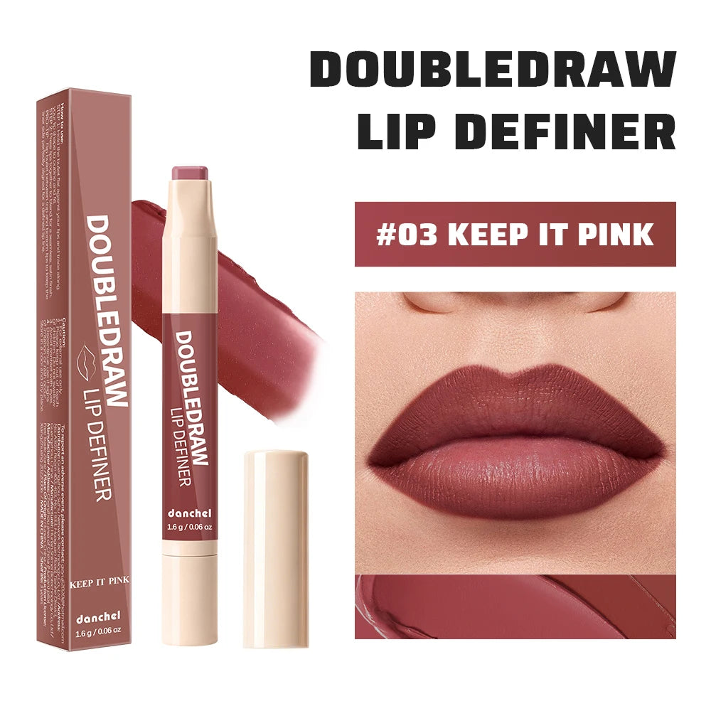 10 Colors Double Draw Lip Definer 2 In 1 Lip Liner Lip Gloss Silky Cream Texture Long Lasting Hydrating High Pigment Lip Makeup HIP 3KEEP IT PINK