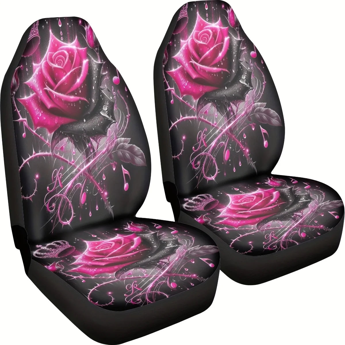 Pink Rose Car Seat Covers – Universal Front Bucket Seats Car Seat Covers HIP