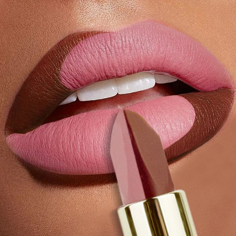 1pc Two-tone Matte Lipstick Pink Waterproof Lip Makeup Easy to Use Lipstick Refill Lip Tint, Long Lasting Lip Senior Cosmetic Gi HIP