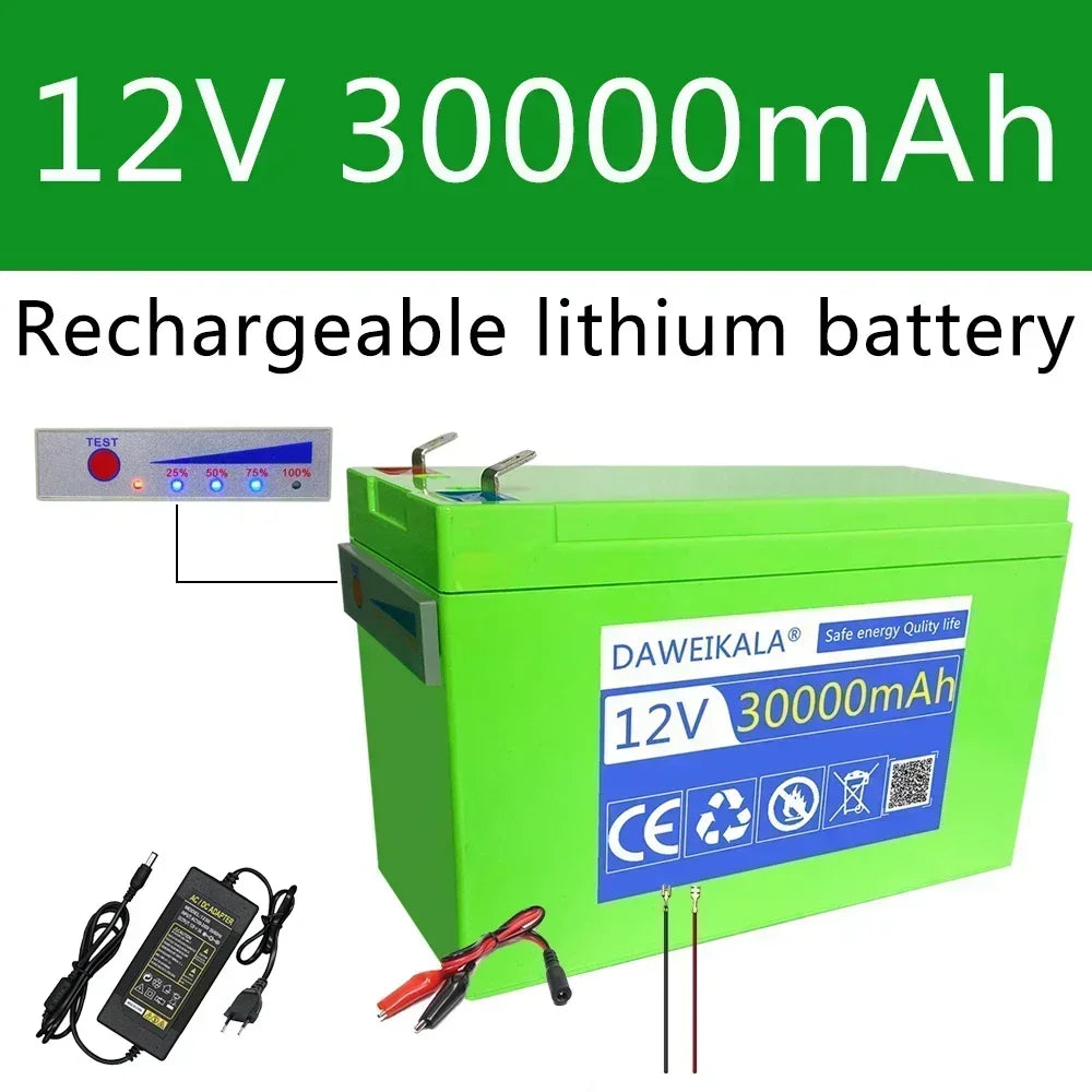12V 30Ah Lithium Battery Pack with 30A BMS & 12.6V Charger Lithium Battery Pack HIP 30000mAh