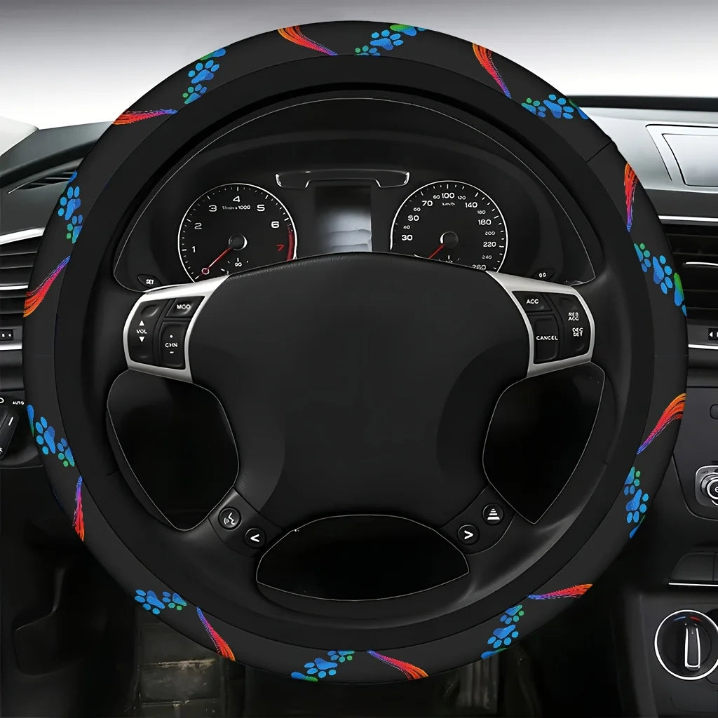 Rainbow Paw Print Steering Wheel Cover – Washable Car Accessory Steering Wheel Cover HIP