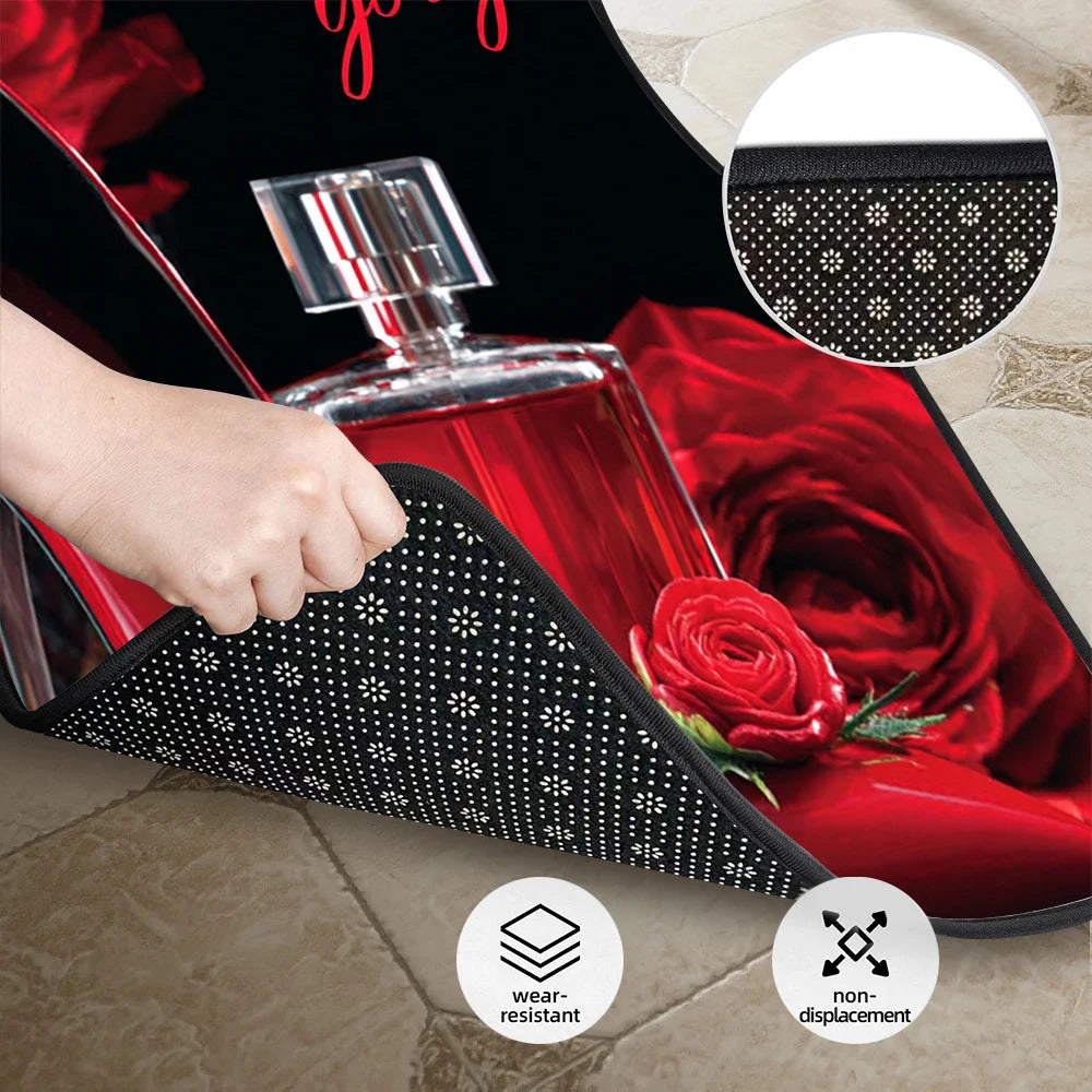 4-Piece Red High Heel Rose Pattern Car Floor Mats | HIP Car Floor Mat Set HIP