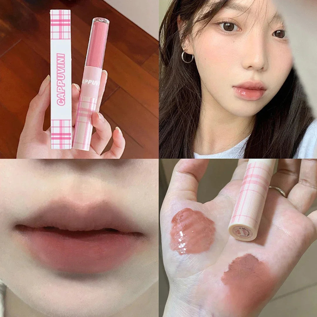 Double End Lip Glaze Sexy Long Lasting Red Tint Makeup Lip Mud Full Gloss Mirror & Matte Velvet Liquid Lipstick Korean Cosmetics HIP 04